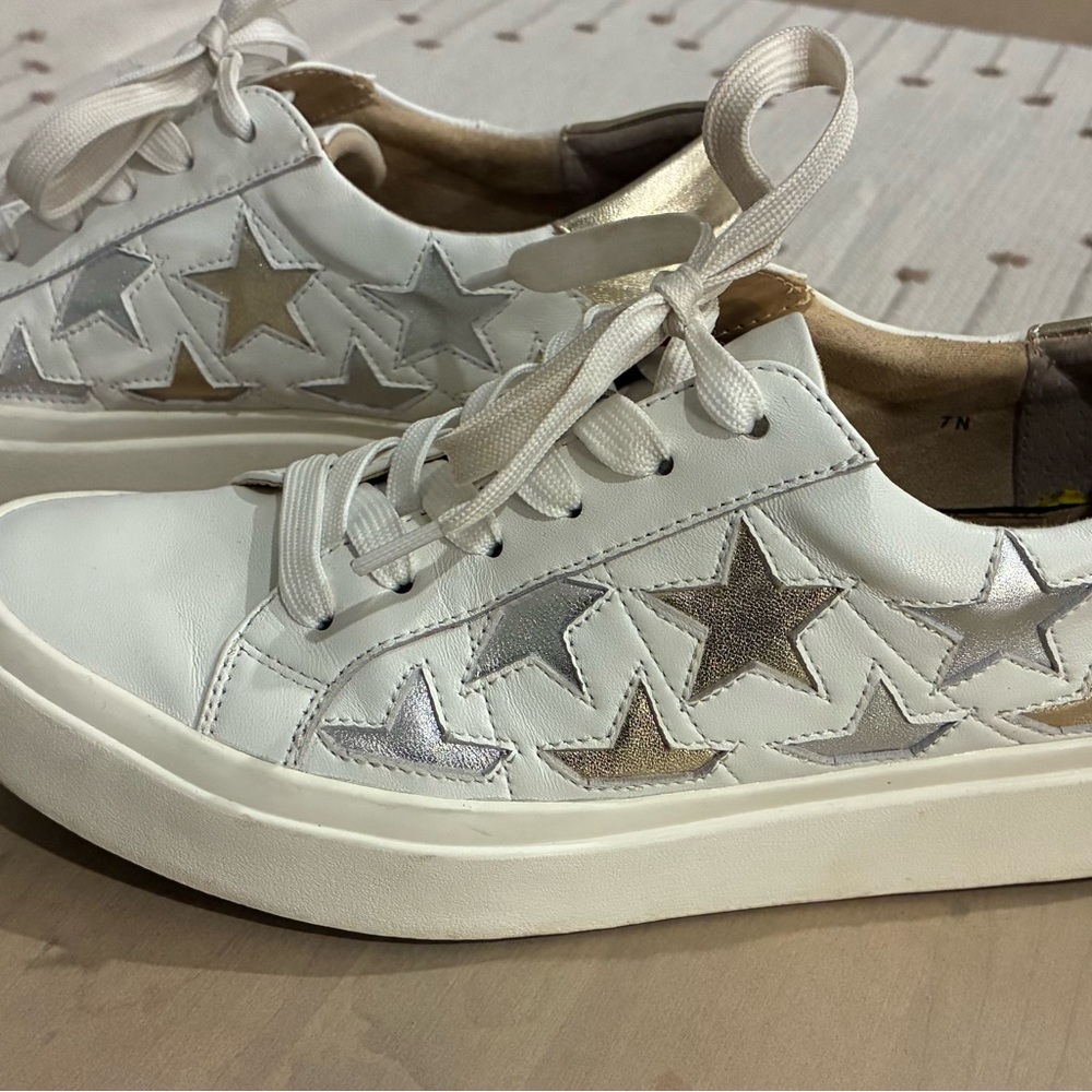 White Sneakers with Silver and Gold Stars